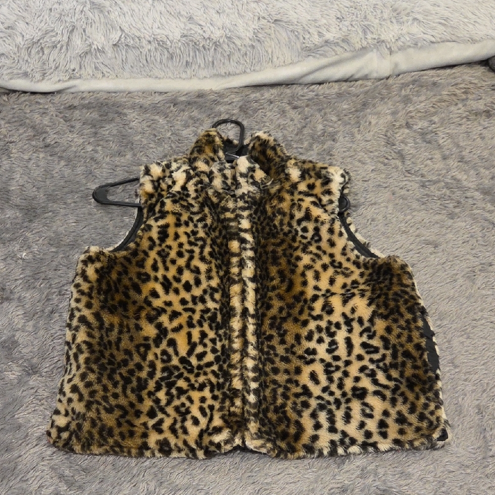 Lagunagirl Faux Fur Leopard Print Vest - Women's Tan/Black Size M!